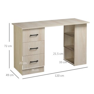 Scrivania PC Moderna con 3 Scaffali in Legno 120cm
