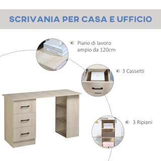Scrivania PC Moderna con 3 Scaffali in Legno 120cm