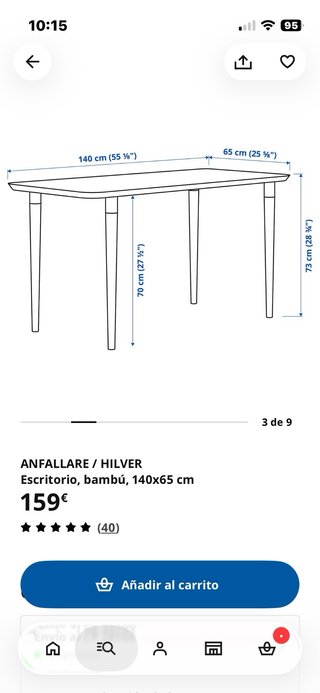 Mesa Escritorio Ikea Bambú 140x65cm