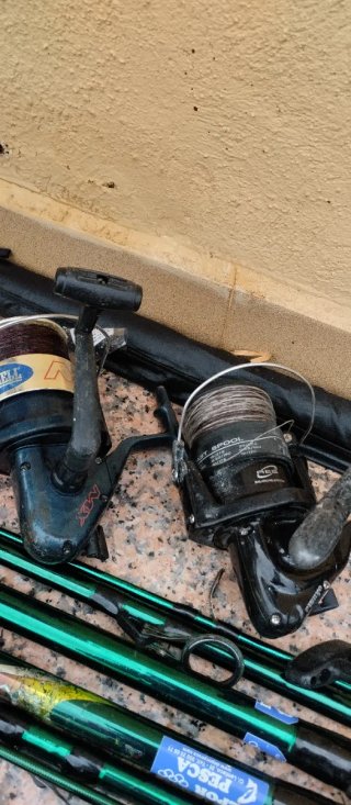 Lote de 2 cañas de pescar con carretes