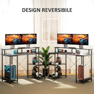 Scrivania PC Reversibile con Prese 120x50cm Nero