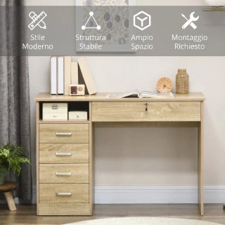 Scrivania in Legno con 2 Cassetti 2 Chiavi