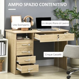 Scrivania in Legno con 2 Cassetti 2 Chiavi