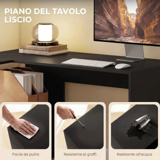 Scrivania Angolare con Cassetto in Tessuto Nero