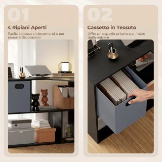 Scrivania Angolare con Cassetto in Tessuto Nero