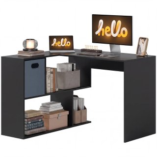 Scrivania Angolare con Cassetto in Tessuto Nero