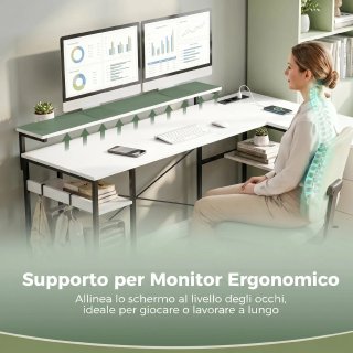 Scrivania Angolare con Prese e 4 Cassetti Tessuto