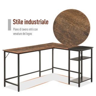 Scrivania Angolare Industriale in Legno e Metallo
