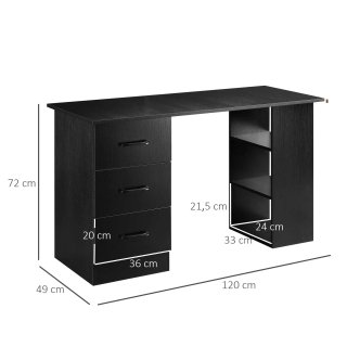 Scrivania Legno 3 Cassetti Camera 120x49x72cm Nero