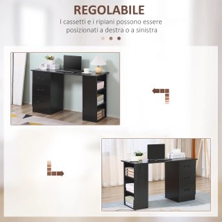 Scrivania Legno 3 Cassetti Camera 120x49x72cm Nero