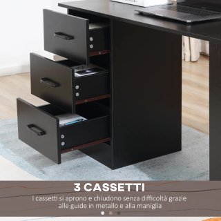 Scrivania Legno 3 Cassetti Camera 120x49x72cm Nero