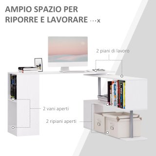 Scrivania Angolare Girevole Bianca con Libreria