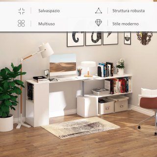Scrivania Angolare Girevole Bianca con Libreria