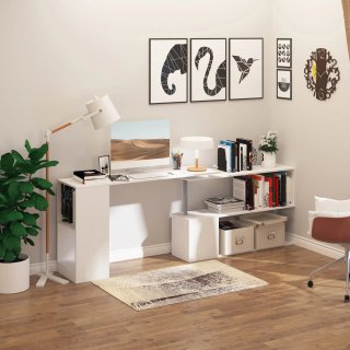 Scrivania Angolare Girevole Bianca con Libreria