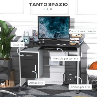 Scrivania Computer con Ripiano Cassetto Armadietto