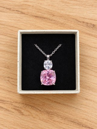 Colgante de Acero Plateado con Circonita Rosa