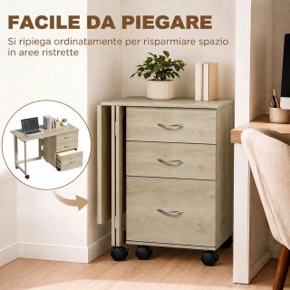 Scrivania Pieghevole 3 Cassetti 4 Ruote Rovere