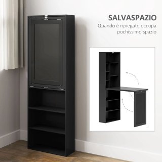 Scrivania Pieghevole Nera con Libreria e Lavagna