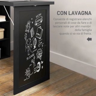 Scrivania Pieghevole Nera con Libreria e Lavagna