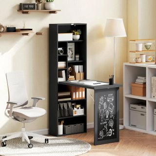 Scrivania Pieghevole Nera con Libreria e Lavagna