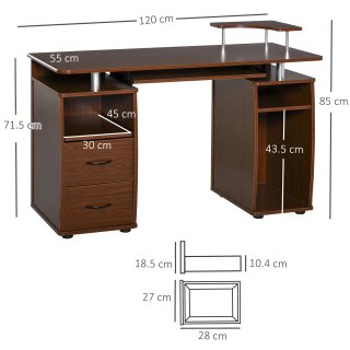 Scrivania PC in Legno con Cassetti 120x55x85cm