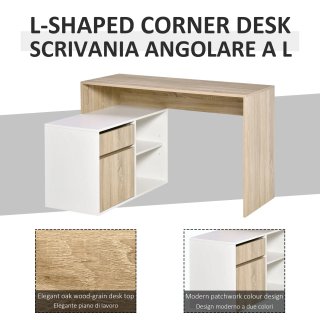 Scrivania Angolare in Rovere e Bianco per Computer