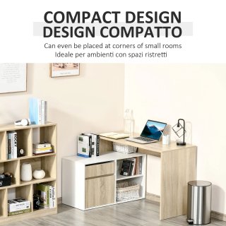 Scrivania Angolare in Rovere e Bianco per Computer