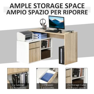 Scrivania Angolare in Rovere e Bianco per Computer