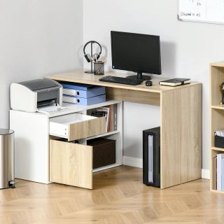 Scrivania Angolare in Rovere e Bianco per Computer
