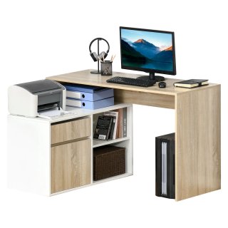 Scrivania Angolare in Rovere e Bianco per Computer