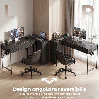 Scrivania Angolare 6 Cassetti con Prese Integrate