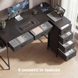 Scrivania Angolare 6 Cassetti con Prese Integrate