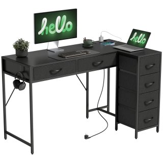 Scrivania Angolare 6 Cassetti con Prese Integrate