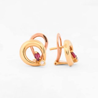 Pendientes diseño curvo Oro 18kt Rubís y Diamantes