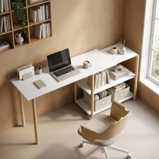 Scrivania Computer Pieghevole con Ripiani in Bambù
