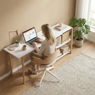Scrivania Computer Pieghevole con Ripiani in Bambù