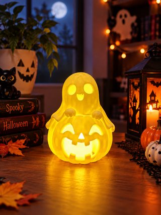 Lámpara Fantasma con Calabaza Impresa en 3D