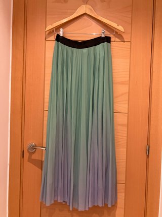Falda Maxi Plisada Degradada Verde y Azul