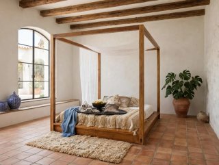 Cama con Dosel de Madera Maciza