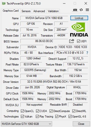 Tarjeta Gráfica Nvidia GTX 1060 6GB Palit