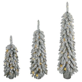 3er-Set beschneite künstliche Weihnachtsbäume, vor