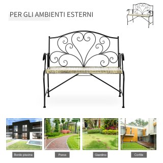 Panca da Esterno in Ferro Vintage 100x50x88cm Nero