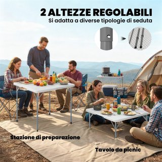 Tavolo da Campeggio Pieghevole Quadrato, in Metall