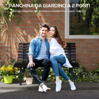 Panchina da Esterno Alluminio 2 Posti Nera a Doghe
