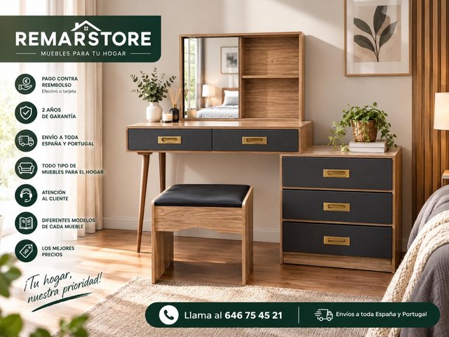 OFERTA Tocador con Espejo y Taburete Color Cambria