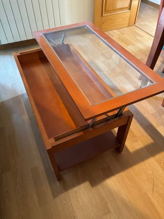 Mesa de centro elevable madera y cristal