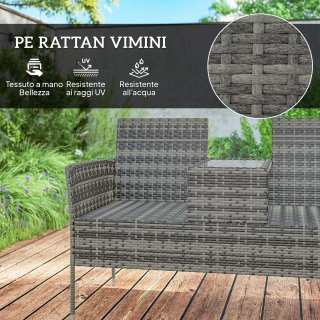 Panchina da Esterno 2 Posti con Tavolino in Rattan