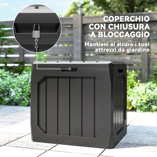 Baule Giardino 121L in Plastica Nero 56x45x53 cm
