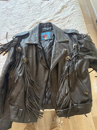 Chaqueta Biker Cuero Flecos talla xl