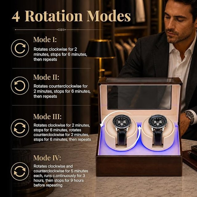 WATCH WINDER 2 RELOJES AUTOMÁTICOS 4 MODOS LED USB